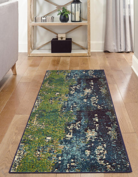 Navy Blue 2' 2 x 6' 9 Estrella Runner Area Rug 100% Polypropylene Non-Shedding Stain Resistant Carpet Colorful Modern Abstract Design Easy Clean for Home Decor for Sale at Rug Engine