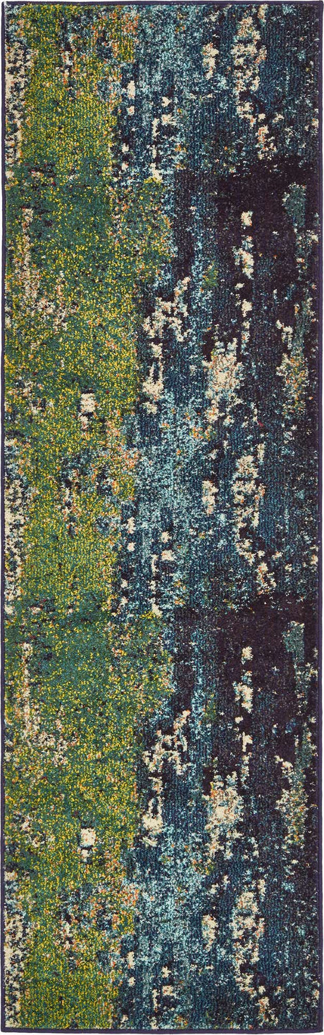 Navy Blue 2' 2 x 6' 9 Estrella Runner Area Rug 100% Polypropylene Non-Shedding Stain Resistant Carpet Colorful Modern Abstract Design Easy Clean for Home Decor for Sale at Rug Engine
