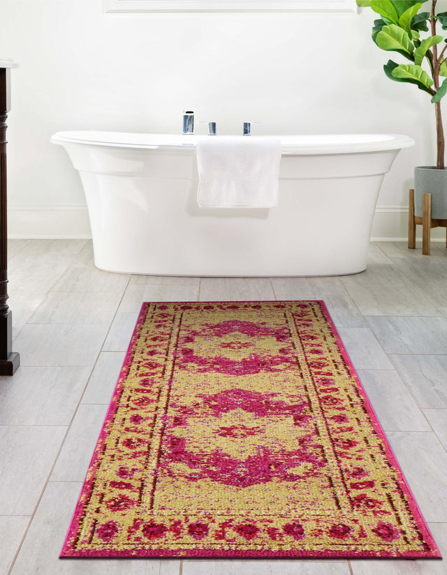 Pink 2' 2 x 6' 9 Medici Runner Area Rug 100% Polypropylene Traditional Vintage Classic Carpet for Home Interior Design Decor for Sale at Rug Engine