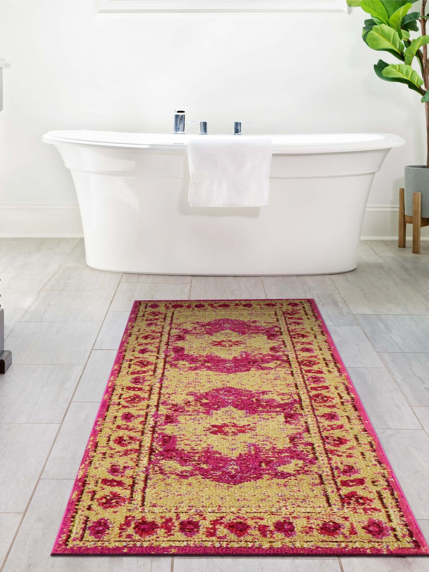 Pink 2' 7 x 10' Medici Runner Area Rug 100% Polypropylene Traditional Vintage Classic Carpet for Home Interior Design Decor for Sale at Rug Engine