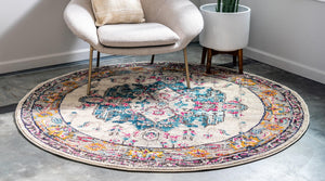 Beige 6' 1 x 6' 1 Medici Round Area Rug 100% Polypropylene Traditional Vintage Classic Carpet for Home Interior Design Decor for Sale at Rug Engine