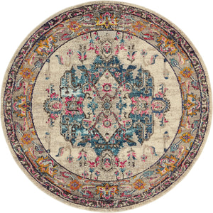 Beige 6' 1 x 6' 1 Medici Round Area Rug 100% Polypropylene Traditional Vintage Classic Carpet for Home Interior Design Decor for Sale at Rug Engine