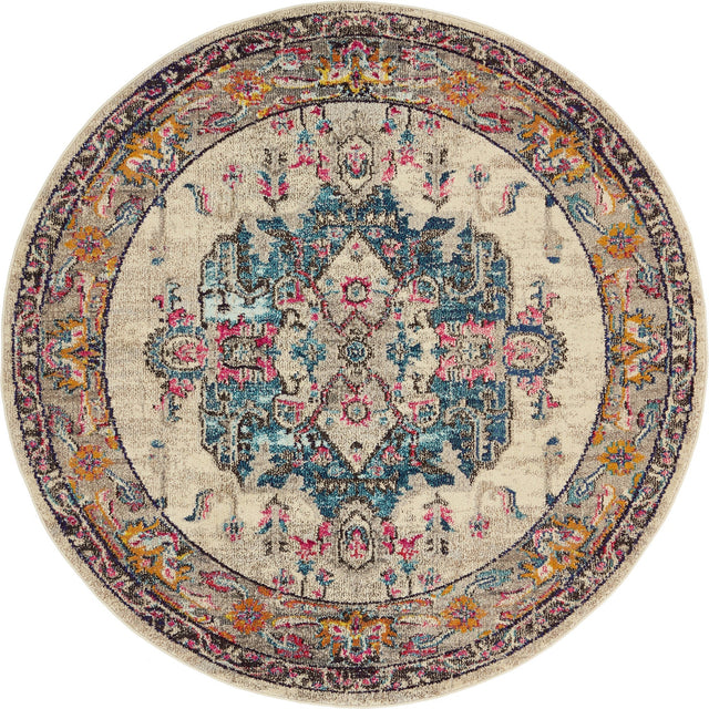 Beige 6' 1 x 6' 1 Medici Round Area Rug 100% Polypropylene Traditional Vintage Classic Carpet for Home Interior Design Decor for Sale at Rug Engine