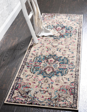 Beige 2' 7 x 10' Medici Runner Area Rug 100% Polypropylene Traditional Vintage Classic Carpet for Home Interior Design Decor for Sale at Rug Engine