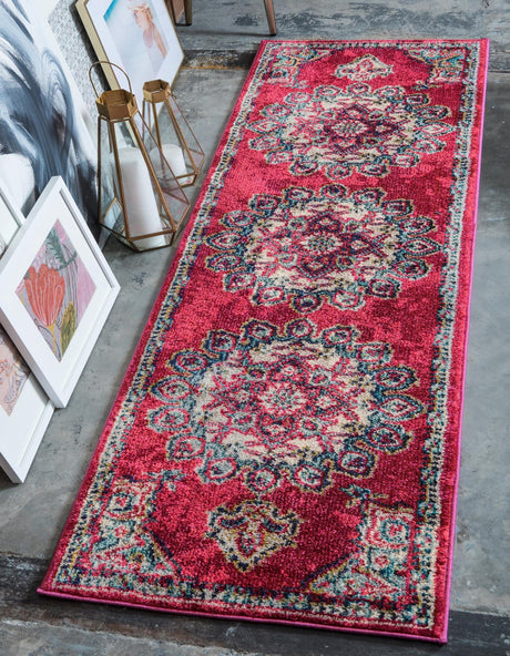 Pink 2' 7 x 10' Medici Runner Area Rug 100% Polypropylene Traditional Vintage Classic Carpet for Home Interior Design Decor for Sale at Rug Engine