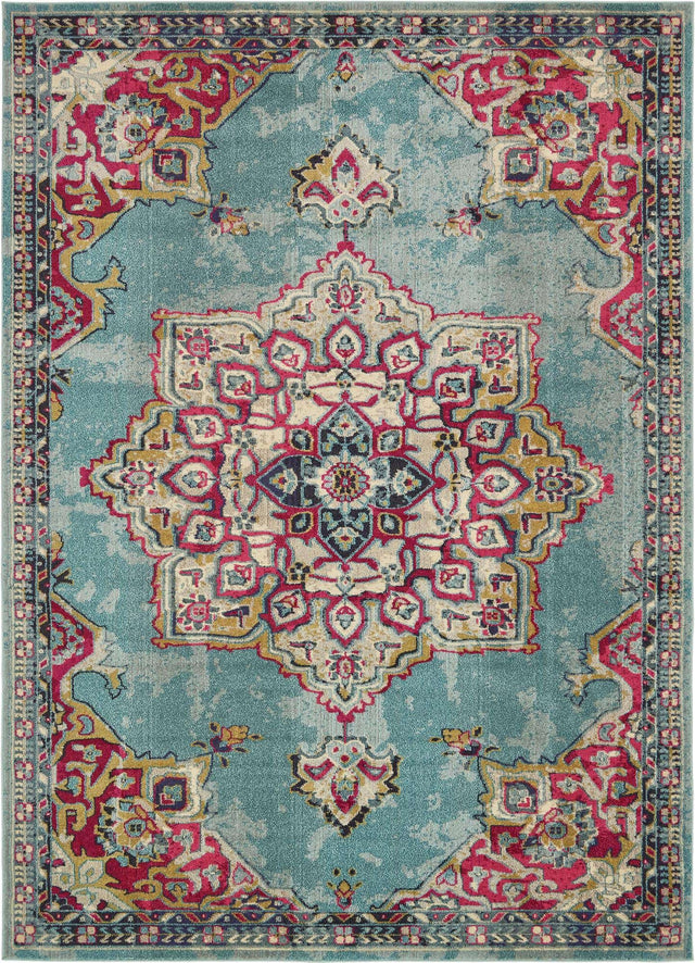 Light Blue 9' x 12' Medici Rectangle Area Rug 100% Polypropylene Traditional Vintage Classic Carpet for Home Interior Design Decor for Sale at Rug Engine