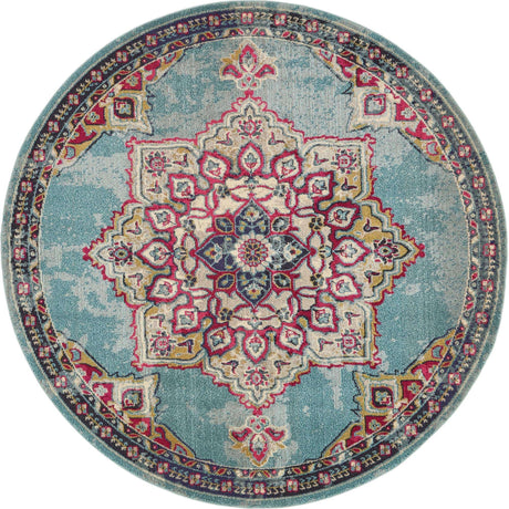 Light Blue 8' x 8' Medici Round Area Rug 100% Polypropylene Traditional Vintage Classic Carpet for Home Interior Design Decor for Sale at Rug Engine
