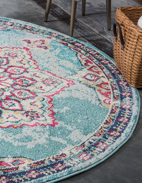 Light Blue 6' 1 x 6' 1 Medici Round Area Rug 100% Polypropylene Traditional Vintage Classic Carpet for Home Interior Design Decor for Sale at Rug Engine