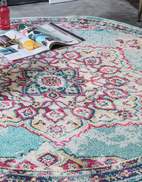 Light Blue 8' x 8' Medici Round Area Rug 100% Polypropylene Traditional Vintage Classic Carpet for Home Interior Design Decor for Sale at Rug Engine