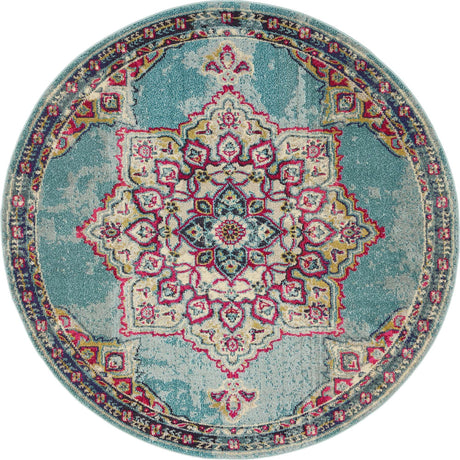 Light Blue 6' 1 x 6' 1 Medici Round Area Rug 100% Polypropylene Traditional Vintage Classic Carpet for Home Interior Design Decor for Sale at Rug Engine