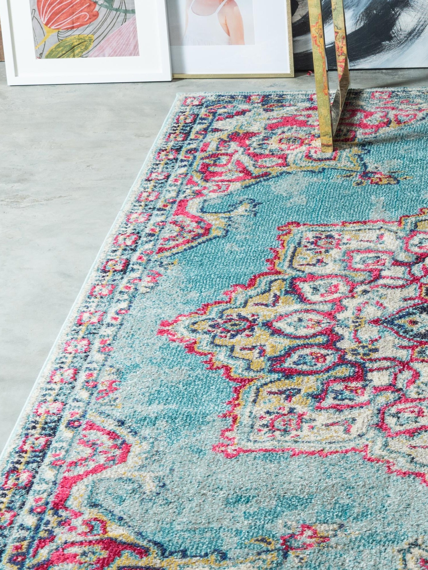 Light Blue 7' 1 x 10' Medici Rectangle Area Rug 100% Polypropylene Traditional Vintage Classic Carpet for Home Interior Design Decor for Sale at Rug Engine