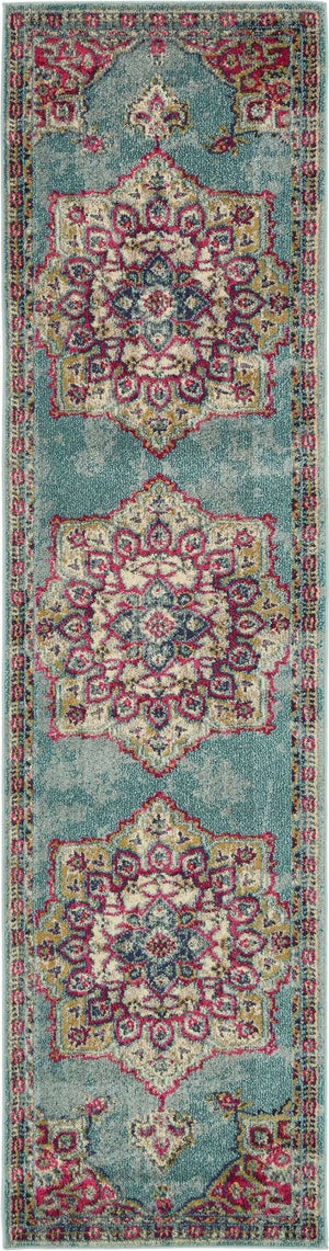 Light Blue 2' 7 x 10' Medici Runner Area Rug 100% Polypropylene Traditional Vintage Classic Carpet for Home Interior Design Decor for Sale at Rug Engine