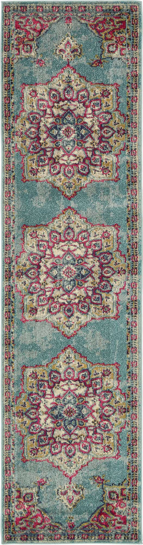 Light Blue 2' 7 x 10' Medici Runner Area Rug 100% Polypropylene Traditional Vintage Classic Carpet for Home Interior Design Decor for Sale at Rug Engine