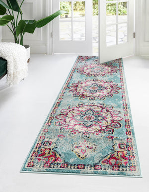 Light Blue 2' 7 x 10' Medici Runner Area Rug 100% Polypropylene Traditional Vintage Classic Carpet for Home Interior Design Decor for Sale at Rug Engine