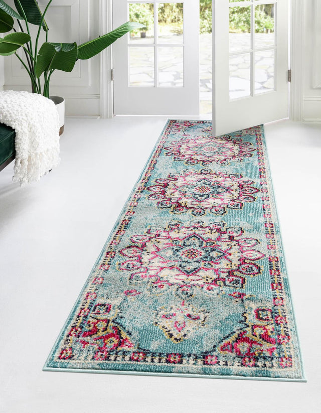 Light Blue 2' 7 x 10' Medici Runner Area Rug 100% Polypropylene Traditional Vintage Classic Carpet for Home Interior Design Decor for Sale at Rug Engine