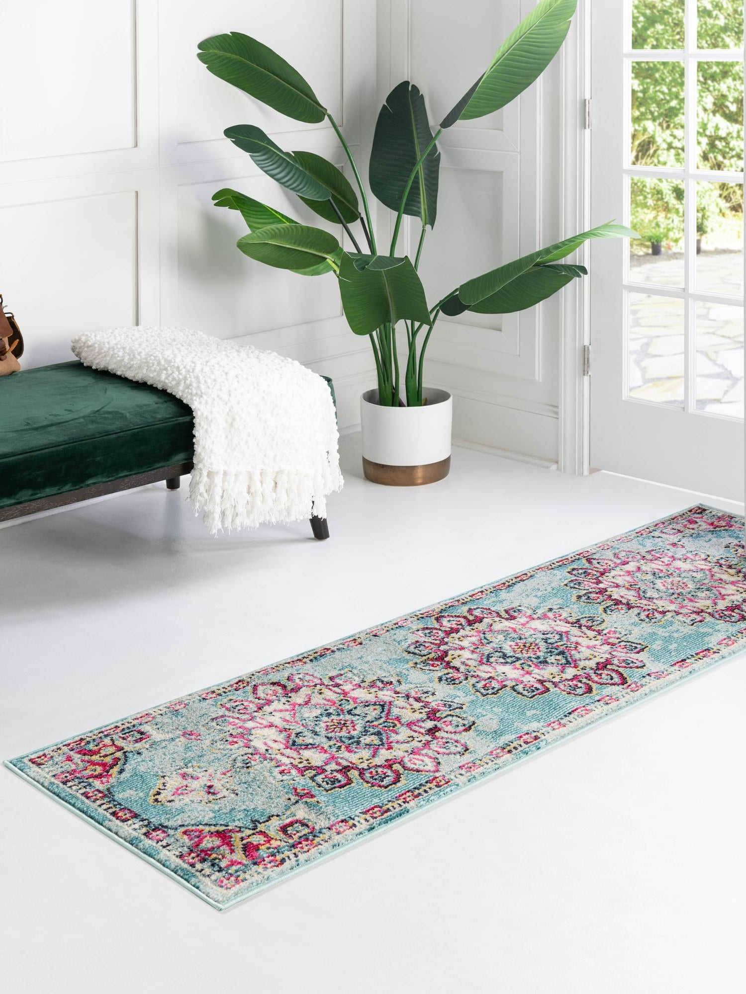 Light Blue 2' 7 x 10' Medici Runner Area Rug 100% Polypropylene Traditional Vintage Classic Carpet for Home Interior Design Decor for Sale at Rug Engine