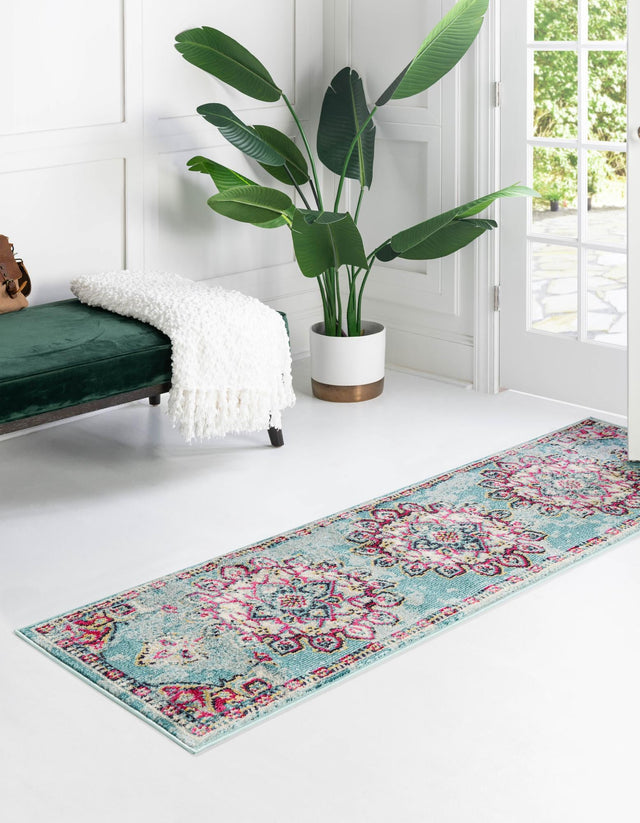 Light Blue 2' 7 x 10' Medici Runner Area Rug 100% Polypropylene Traditional Vintage Classic Carpet for Home Interior Design Decor for Sale at Rug Engine