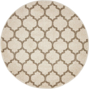 Beige and Light Brown 3' 1 x 3' 1 Trellis Round Area Rug