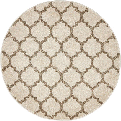 Beige and Light Brown 3' 1 x 3' 1 Trellis Round Area Rug