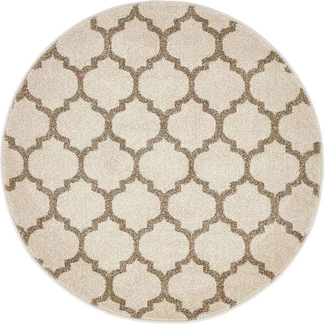 Beige and Light Brown 3' 1 x 3' 1 Trellis Round Area Rug