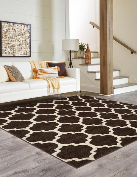 Chocolate Brown 7' 10 x 7' 10 Trellis Square Area Rug Geometric Modern Unique Durable Easy Clean Carpet for Contemporary Interior Design for Sale at Rug Engine