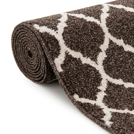 Chocolate Brown 7' 10 x 7' 10 Trellis Square Area Rug Geometric Modern Unique Durable Easy Clean Carpet for Contemporary Interior Design for Sale at Rug Engine
