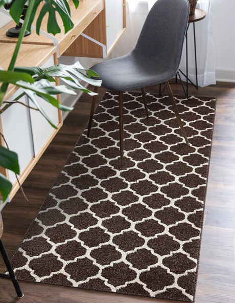 Chocolate Brown 2' x 6' 1 Trellis Runner Area Rug Geometric Modern Unique Durable Easy Clean Carpet for Contemporary Interior Design for Sale at Rug Engine
