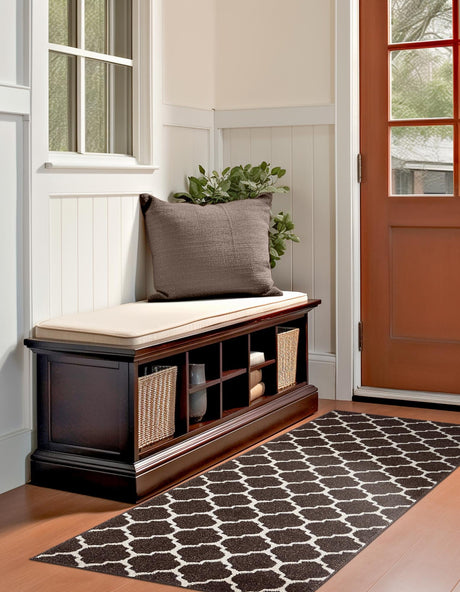 Chocolate Brown 2' 7 x 10' Trellis Runner Area Rug Geometric Modern Unique Durable Easy Clean Carpet for Contemporary Interior Design for Sale at Rug Engine
