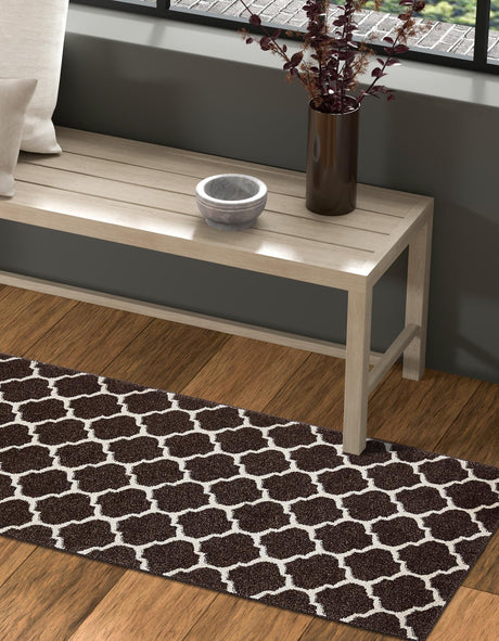 Chocolate Brown 2' 7 x 10' Trellis Runner Area Rug Geometric Modern Unique Durable Easy Clean Carpet for Contemporary Interior Design for Sale at Rug Engine
