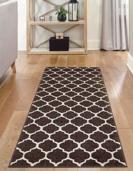 Chocolate Brown 2' x 6' 1 Trellis Runner Area Rug Geometric Modern Unique Durable Easy Clean Carpet for Contemporary Interior Design for Sale at Rug Engine