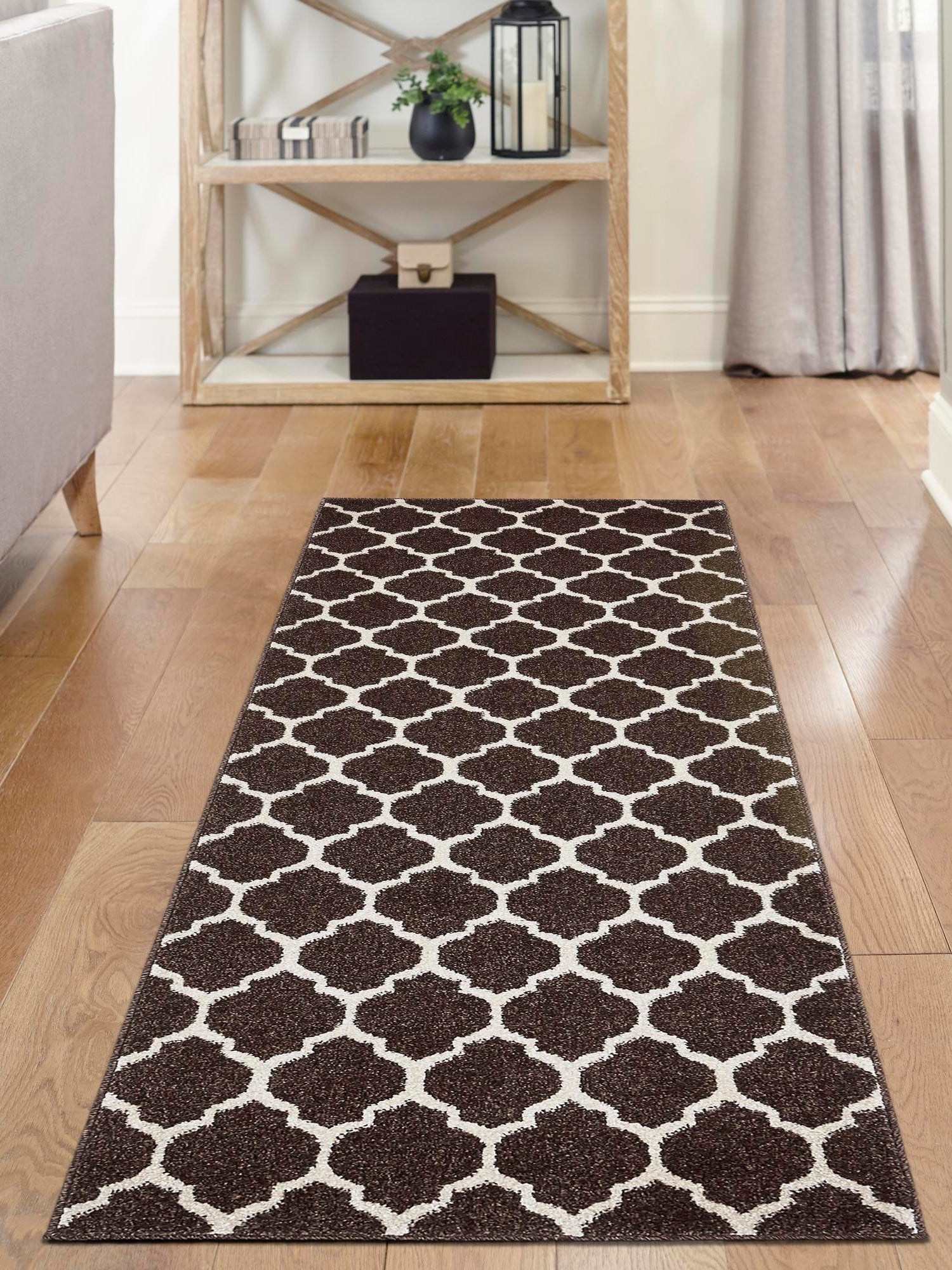 Chocolate Brown 2' 7 x 10' Trellis Runner Area Rug