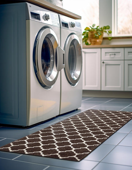Chocolate Brown 2' x 6' 1 Trellis Runner Area Rug Geometric Modern Unique Durable Easy Clean Carpet for Contemporary Interior Design for Sale at Rug Engine