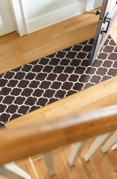 Chocolate Brown 2' 7 x 13' 1 Trellis Runner Area Rug Geometric Modern Unique Durable Easy Clean Carpet for Contemporary Interior Design for Sale at Rug Engine
