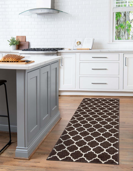 Chocolate Brown 2' 7 x 13' 1 Trellis Runner Area Rug Geometric Modern Unique Durable Easy Clean Carpet for Contemporary Interior Design for Sale at Rug Engine