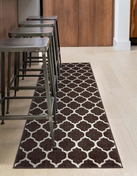 Chocolate Brown 2' 7 x 13' 1 Trellis Runner Area Rug Geometric Modern Unique Durable Easy Clean Carpet for Contemporary Interior Design for Sale at Rug Engine