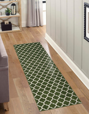 Dark Green 3' x 10' Trellis Runner Rug