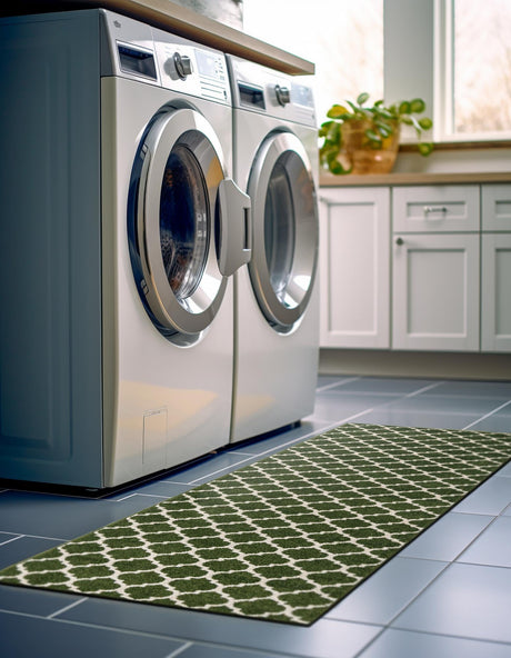 Dark Green 2' x 6' 1 Trellis Runner Area Rug Geometric Modern Unique Durable Easy Clean Carpet for Contemporary Interior Design for Sale at Rug Engine