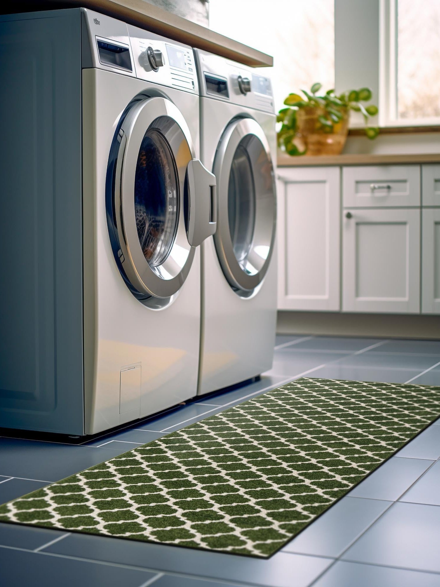 Dark Green 2' 7 x 10' Trellis Runner Area Rug