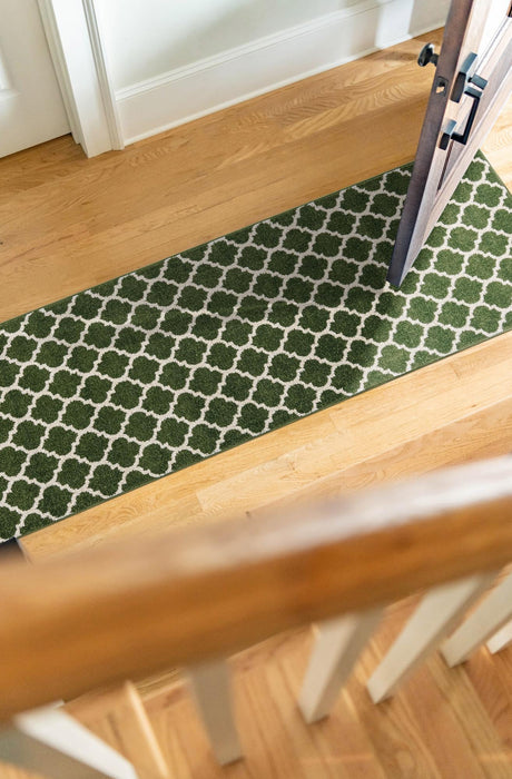 Dark Green 2' 7 x 10' Trellis Runner Area Rug Geometric Modern Unique Durable Easy Clean Carpet for Contemporary Interior Design for Sale at Rug Engine