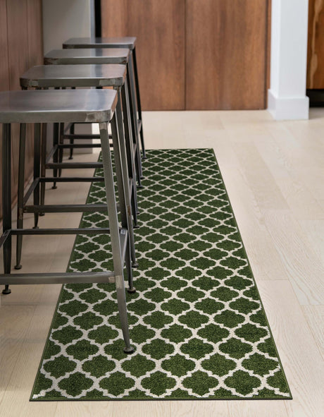 Dark Green 2' x 6' 1 Trellis Runner Area Rug Geometric Modern Unique Durable Easy Clean Carpet for Contemporary Interior Design for Sale at Rug Engine