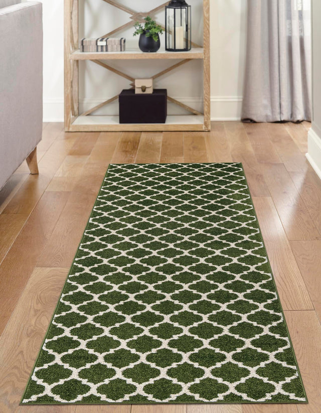 Dark Green 3' x 10' Trellis Runner Rug