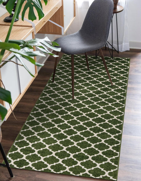 Dark Green 2' x 6' 1 Trellis Runner Area Rug Geometric Modern Unique Durable Easy Clean Carpet for Contemporary Interior Design for Sale at Rug Engine