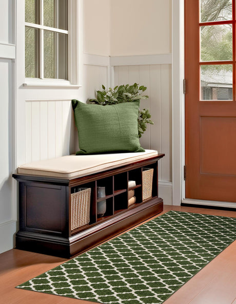 Dark Green 2' x 6' 1 Trellis Runner Area Rug Geometric Modern Unique Durable Easy Clean Carpet for Contemporary Interior Design for Sale at Rug Engine