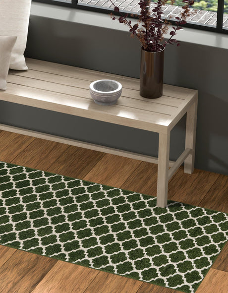Dark Green 2' x 6' 1 Trellis Runner Area Rug Geometric Modern Unique Durable Easy Clean Carpet for Contemporary Interior Design for Sale at Rug Engine