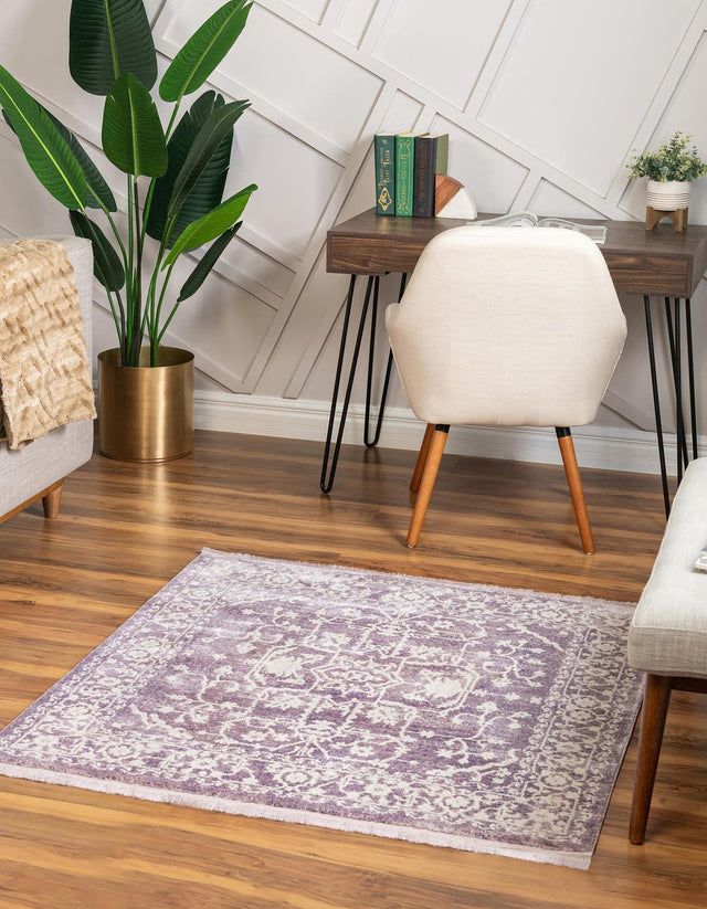 Purple 4' x 4' New Classical Square Area Rug 70% Polypropylene & 30% Polyester Traditional Vintage Distressed Carpet for Interior Design Home Decor for Sale at Rug Engine