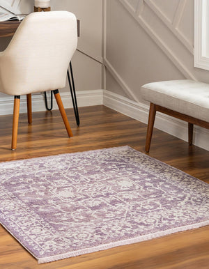Purple 8' x 8' New Classical Square Area Rug 70% Polypropylene & 30% Polyester Traditional Vintage Distressed Carpet for Interior Design Home Decor for Sale at Rug Engine