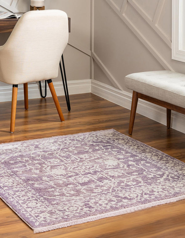Purple 4' x 4' New Classical Square Area Rug 70% Polypropylene & 30% Polyester Traditional Vintage Distressed Carpet for Interior Design Home Decor for Sale at Rug Engine