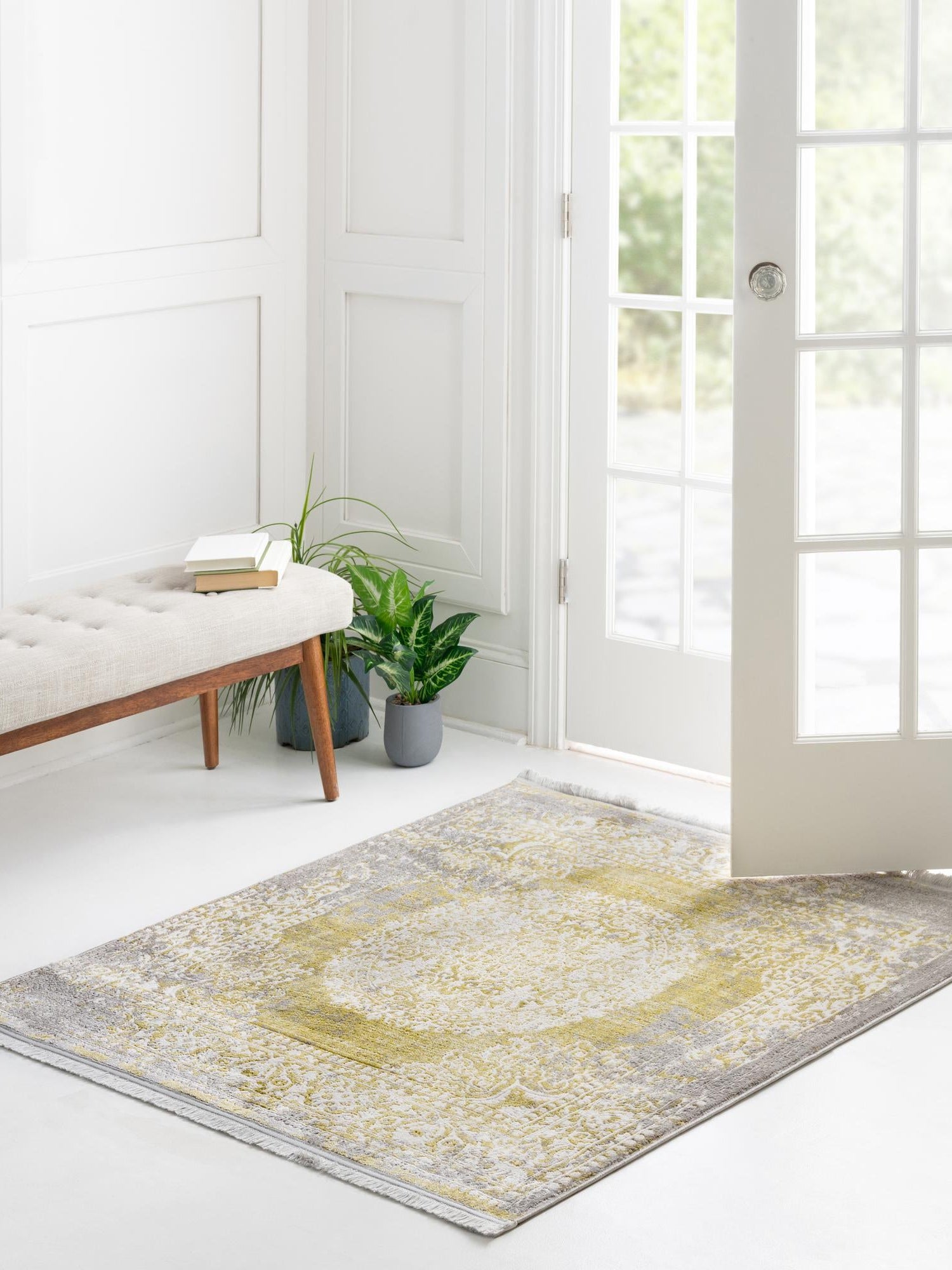 Light Green 8' x 8' New Classical Square Area Rug 70% Polypropylene & 30% Polyester Traditional Vintage Distressed Carpet for Interior Design Home Decor for Sale at Rug Engine