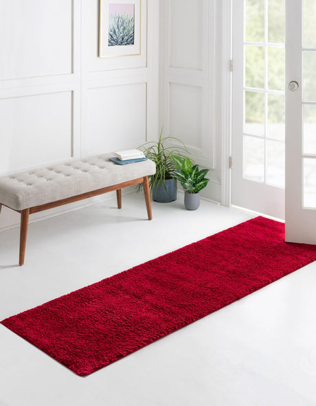Red 2' 2 x 6' 9 Solo Runner Area Rug Thick Soft Touch Fluffy & Plush Shaggy Pile Durable Minimalist Carpet for Classic Interior Design for Sale at Rug Engine