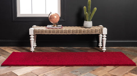 Red 2' 2 x 6' 9 Solo Runner Area Rug Thick Soft Touch Fluffy & Plush Shaggy Pile Durable Minimalist Carpet for Classic Interior Design for Sale at Rug Engine